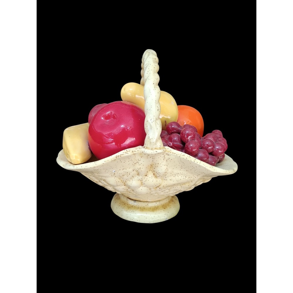 Vintage Ceramic Fruit Basket Centerpiece Glossy Mixed Fruit Sculpture Speckled